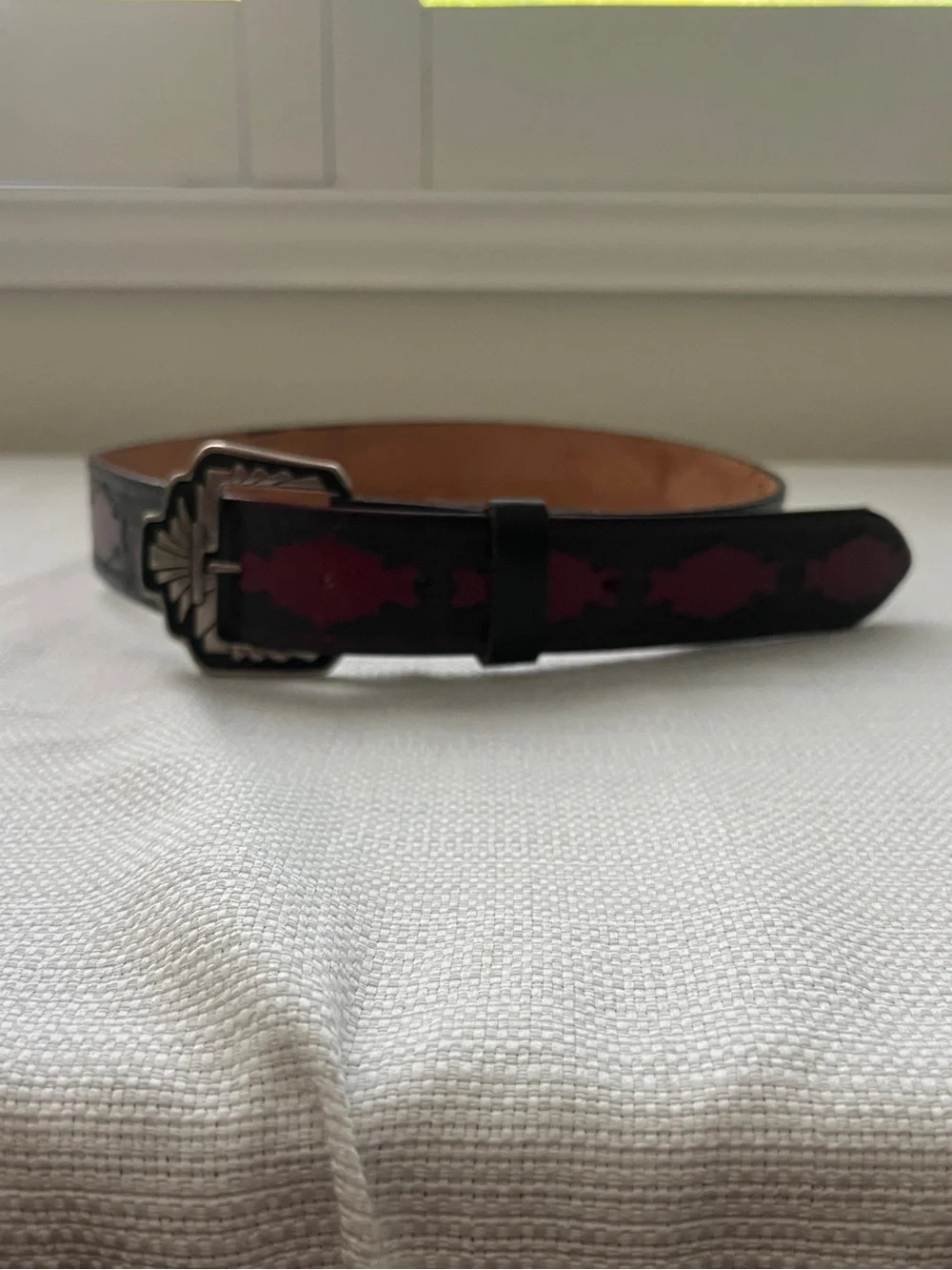 Vtg Leatherock Tooled Leather Western Belt Size M Burgundy Black